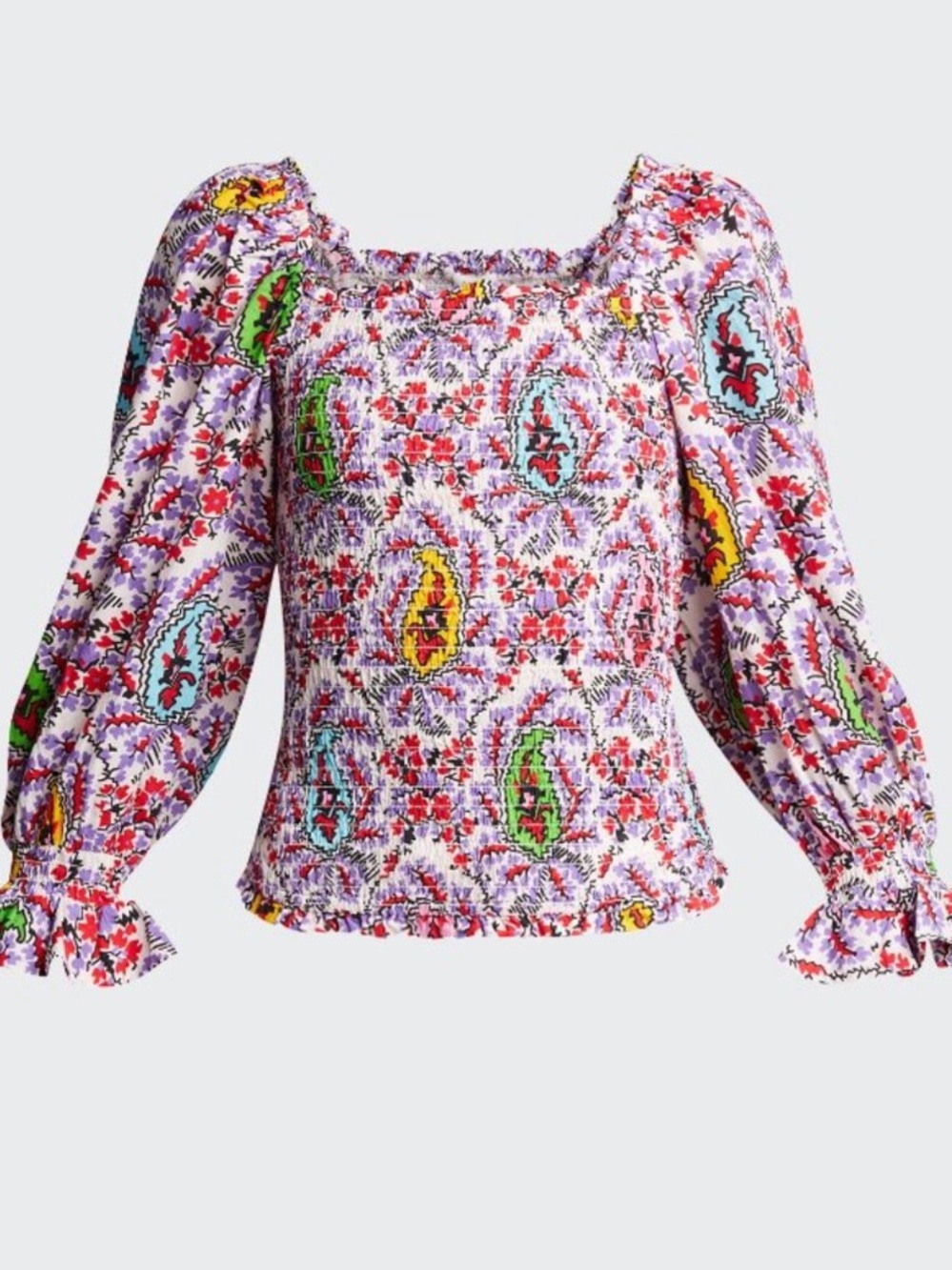 RHODE Alicia Smocked Puff Sleeve Top Paisley Floral Multicolor Size S